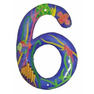 Tropical Reef Address House Number Haitian Metal Art Number Six 6